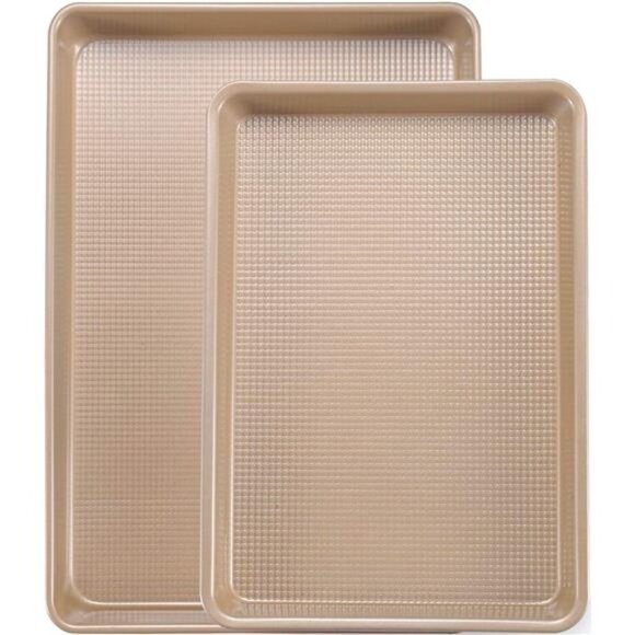 Cookie Sheet Baking Pan Set, Nonstick, 2 Piece Bakeware Set, 9x13",10x15", Gold - Picture 2 of 6